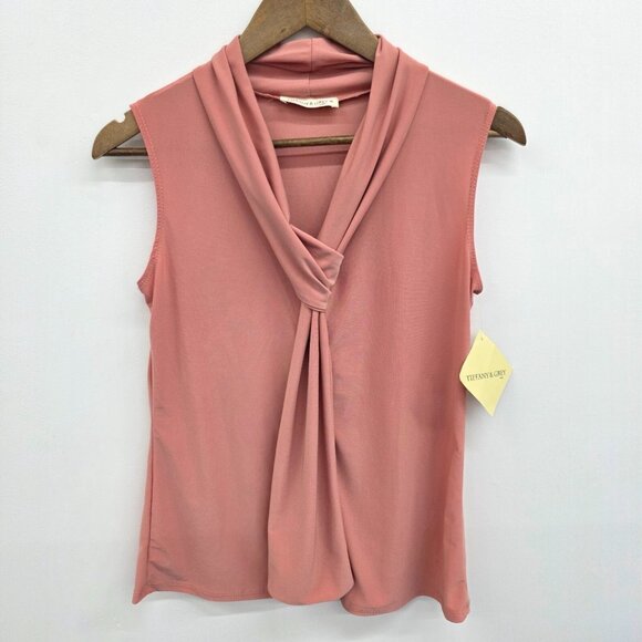 Tiffany & Grey Dusty Rose Knot Front‎ Sleeveless Blouse NWT Petite M Elegant - Picture 4 of 13
